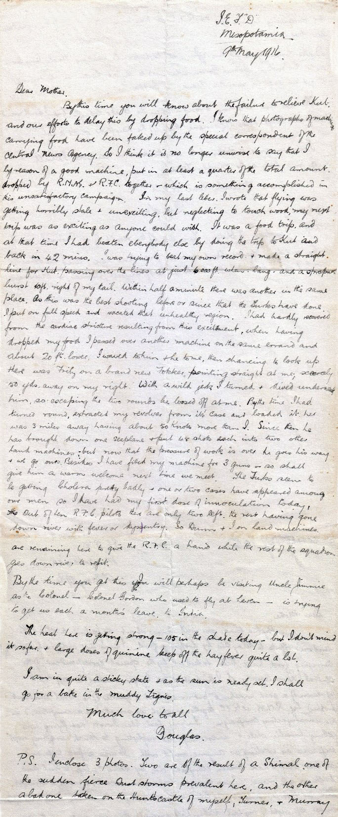 Letter from John Douglas Hume to his mother describing action at Kut al Amara, April to May 1916. National Records of Scotland reference: GD486/105